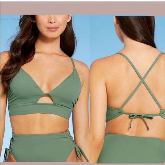 Shade & Shore Longline Cut Out Bikini Top - Wasabi Green 38 D - Picture 1 of 6